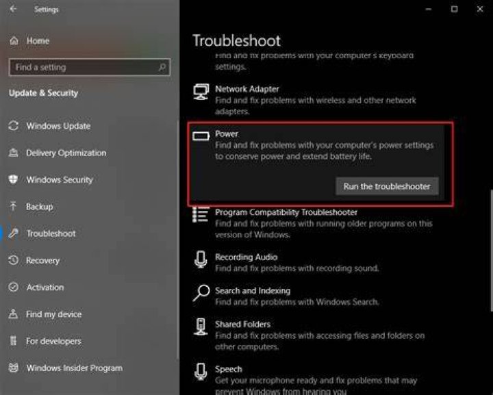 How do you open a power troubleshooter?